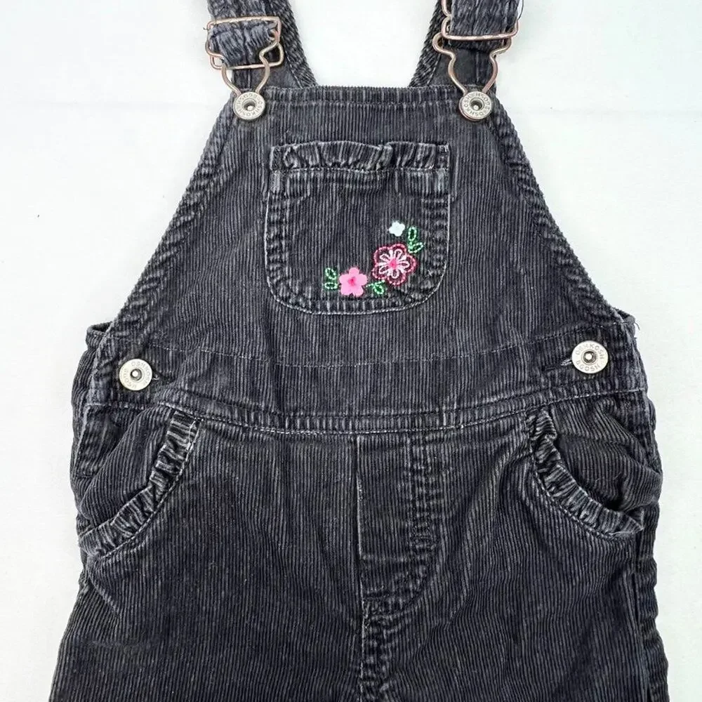 Vintage OshKosh B'Gosh Floral Black Corduroy Vestbak Overalls